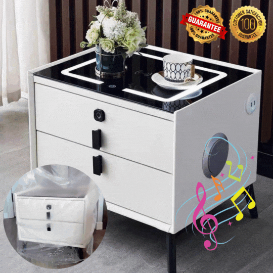 ✨ Table Intelligente avec Haut-Parleur Bluetooth, Lumière LED & Tiroir Sécurisé 🔒