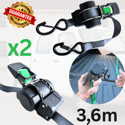 🛠️ 2 Sangle d’Arrimage Automatique Télescopique – (3,6m) de Sécurité Totale pour vos Transports 🚛